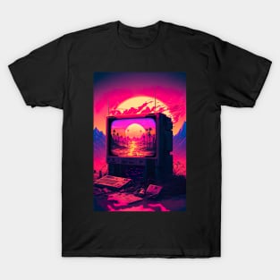 Synthwave-Inspired Retro Futuristic TV Gaming Console T-Shirt